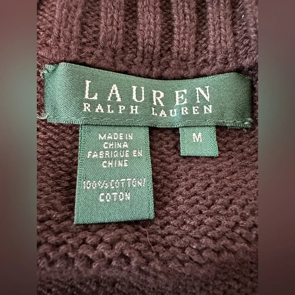 Lauren Ralph Lauren Women Knit Full Zip Long Sleeve Sweater In Brown Size Medium - Picture 7 of 8